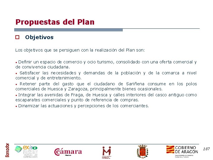 Propuestas del Plan o Objetivos Los objetivos que se persiguen con la realización del