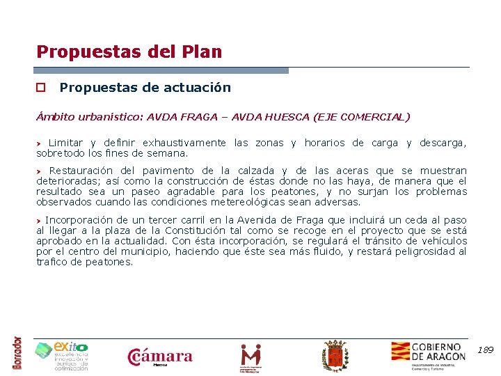 Propuestas del Plan o Propuestas de actuación Ámbito urbanístico: AVDA FRAGA – AVDA HUESCA