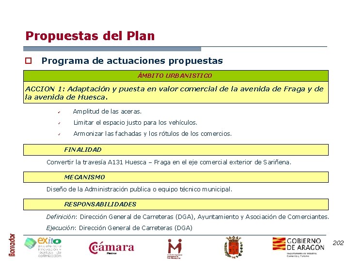 Propuestas del Plan o Programa de actuaciones propuestas ÁMBITO URBANISTICO ACCION 1: Adaptación y