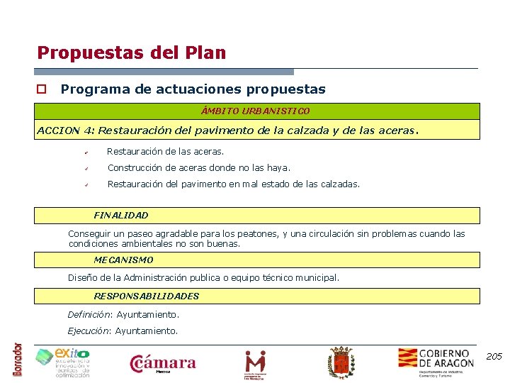 Propuestas del Plan o Programa de actuaciones propuestas ÁMBITO URBANISTICO ACCION 4: Restauración del