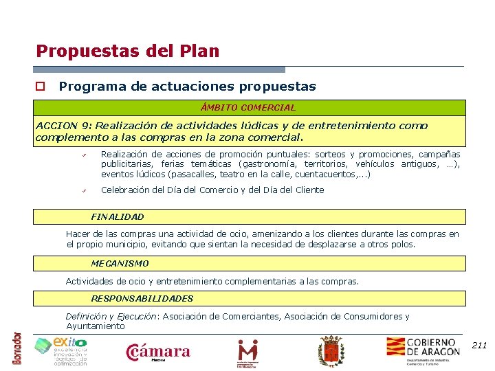 Propuestas del Plan o Programa de actuaciones propuestas ÁMBITO COMERCIAL ACCION 9: Realización de