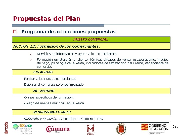 Propuestas del Plan o Programa de actuaciones propuestas ÁMBITO COMERCIAL ACCION 12: Formación de