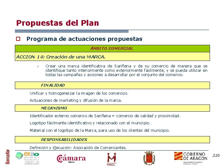 Propuestas del Plan o Programa de actuaciones propuestas ÁMBITO COMERCIAL ACCION 14: Creación de