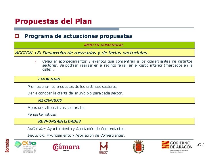 Propuestas del Plan o Programa de actuaciones propuestas ÁMBITO COMERCIAL ACCION 15: Desarrollo de