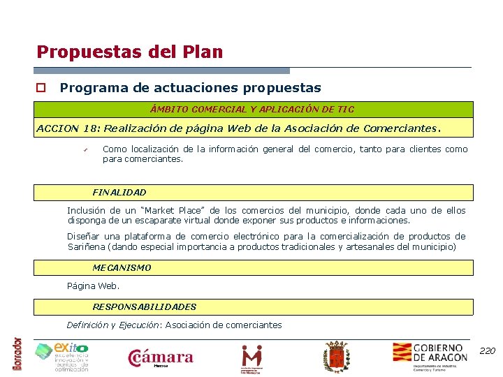 Propuestas del Plan o Programa de actuaciones propuestas ÁMBITO COMERCIAL Y APLICACIÓN DE TIC