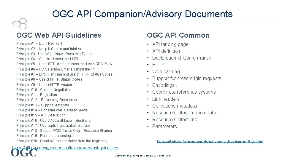 OGC API Companion/Advisory Documents OGC Web API Guidelines OGC API Common Principle #1 –