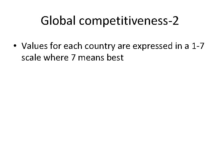 Global competitiveness-2 • Values for each country are expressed in a 1 -7 scale