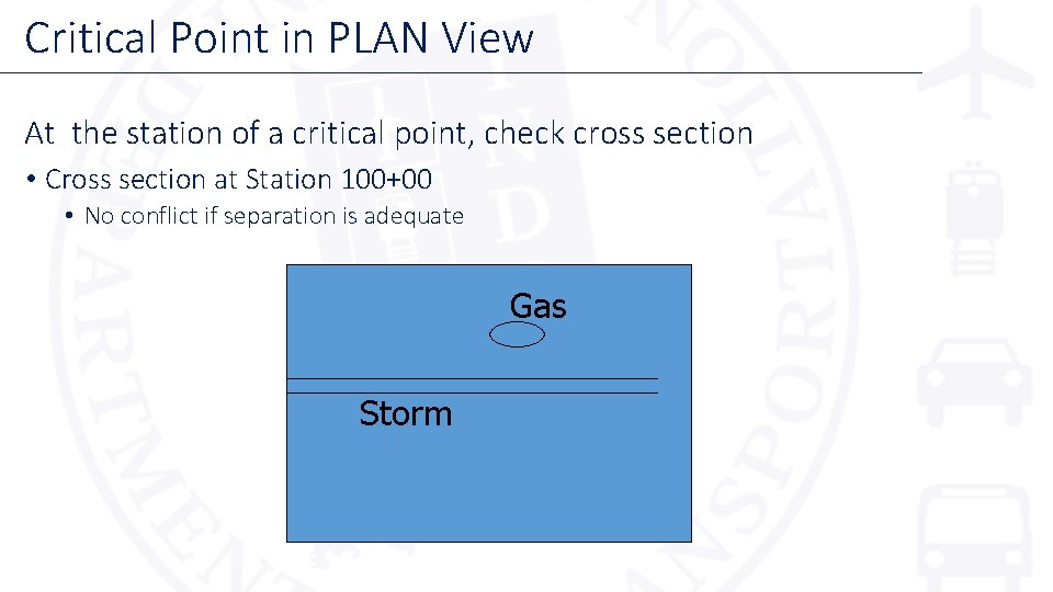 Critical Point in PLAN View At the station of a critical point, check cross