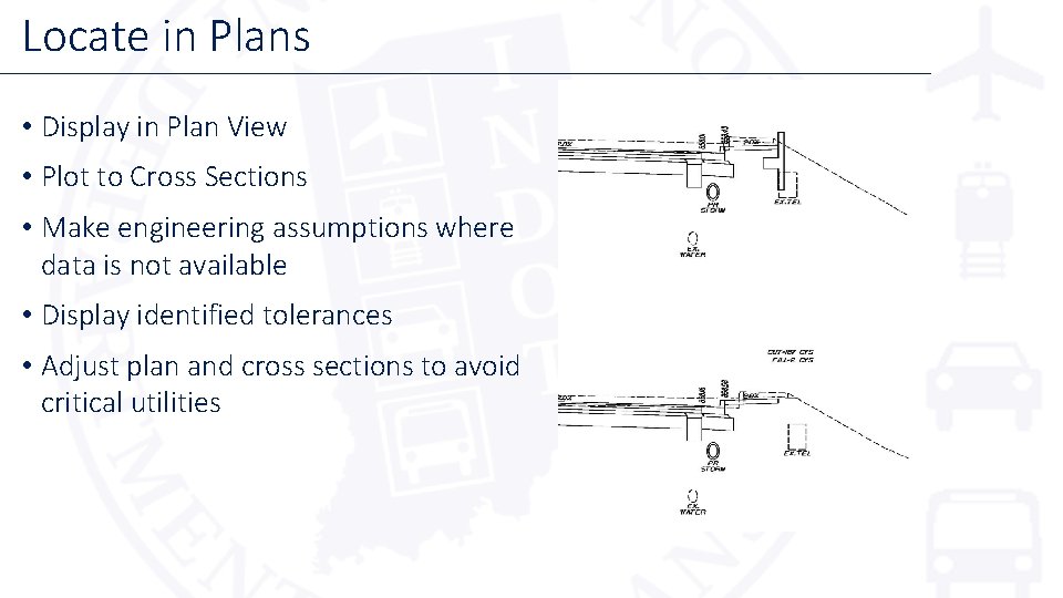 Locate in Plans • Display in Plan View • Plot to Cross Sections •