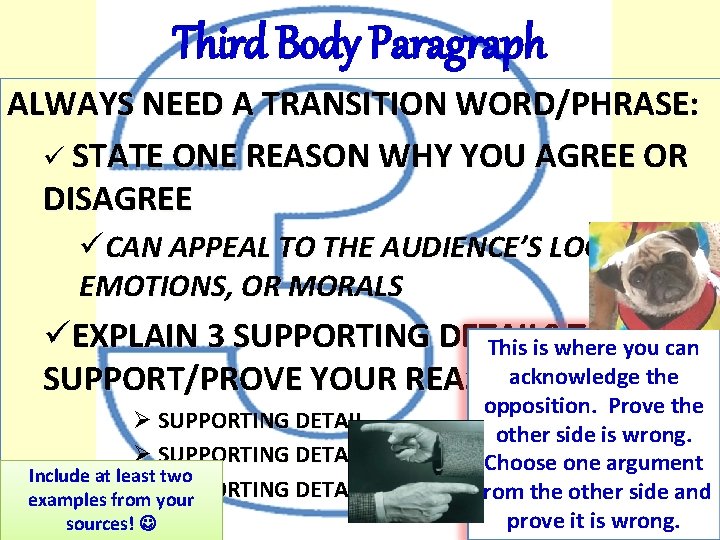 Third Body Paragraph ALWAYS NEED A TRANSITION WORD/PHRASE: ü STATE ONE REASON WHY YOU