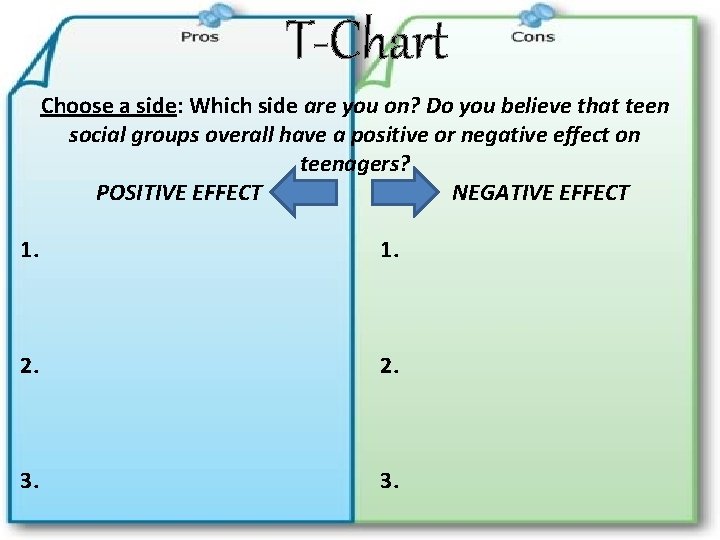 T-Chart PERSUASIVE ESSAY TOPIC Writing Situation: Choose a side: Which side are you on?