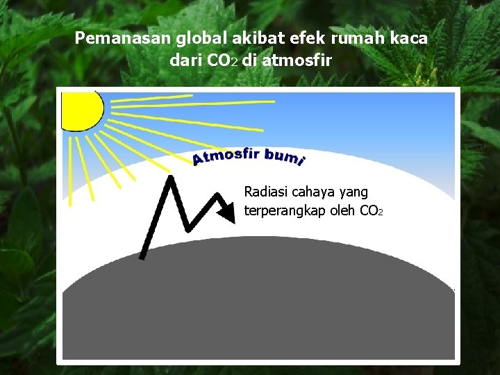 Pemanasan global akibat efek rumah kaca dari CO 2 di atmosfir Radiasi cahaya yang