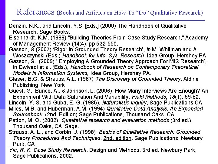 References (Books and Articles on How-To “Do” Qualitative Research) Denzin, N. K. , and