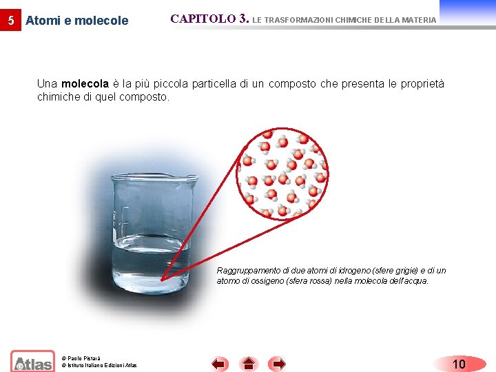 5 Atomi e molecole CAPITOLO 3. LE TRASFORMAZIONI CHIMICHE DELLA MATERIA Una molecola è