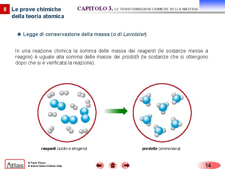 8 Le prove chimiche della teoria atomica CAPITOLO 3. LE TRASFORMAZIONI CHIMICHE DELLA MATERIA