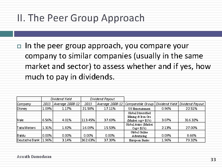 II. The Peer Group Approach In the peer group approach, you compare your company