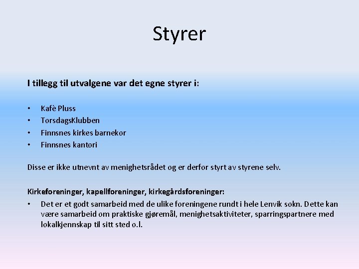 Styrer I tillegg til utvalgene var det egne styrer i: • • Kafè Pluss