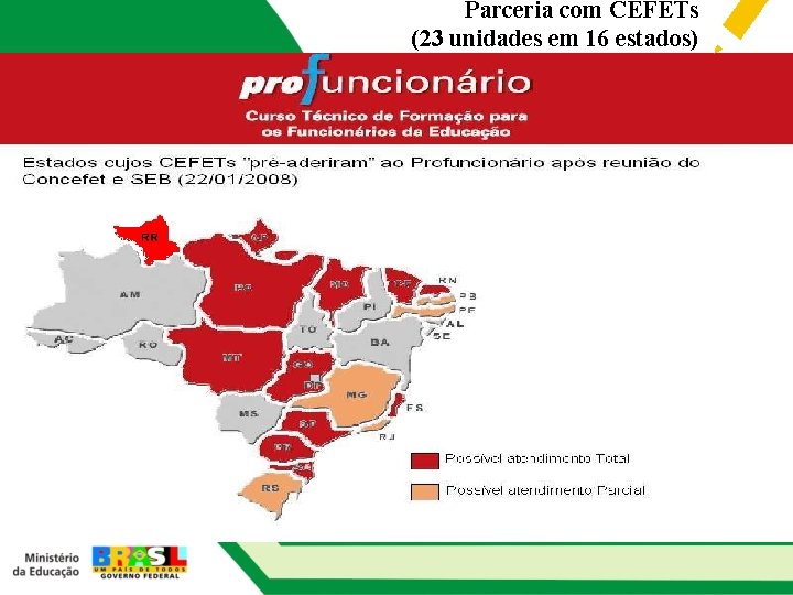 Parceria com CEFETs (23 unidades em 16 estados) 