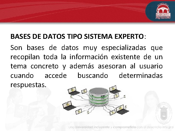 BASES DE DATOS TIPO SISTEMA EXPERTO: Son bases de datos muy especializadas que recopilan BASES DE DATOS TIPO SISTEMA EXPERTO: Son bases de datos muy especializadas que recopilan