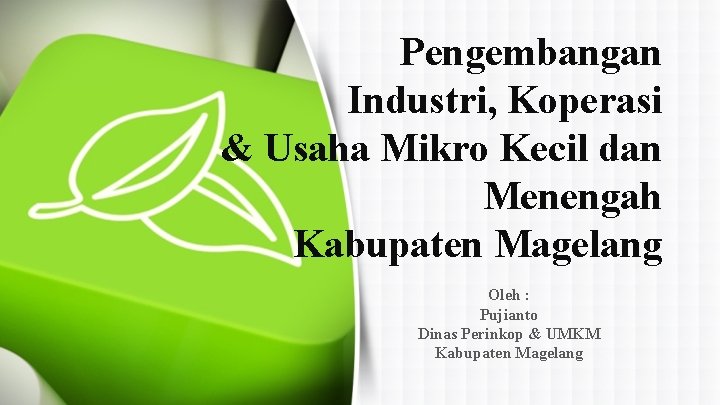 Pengembangan Industri, Koperasi & Usaha Mikro Kecil dan Menengah Kabupaten Magelang Oleh : Pujianto