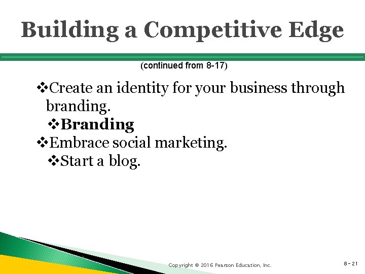 Building a Competitive Edge (continued from 8 -17) v. Create an identity for your