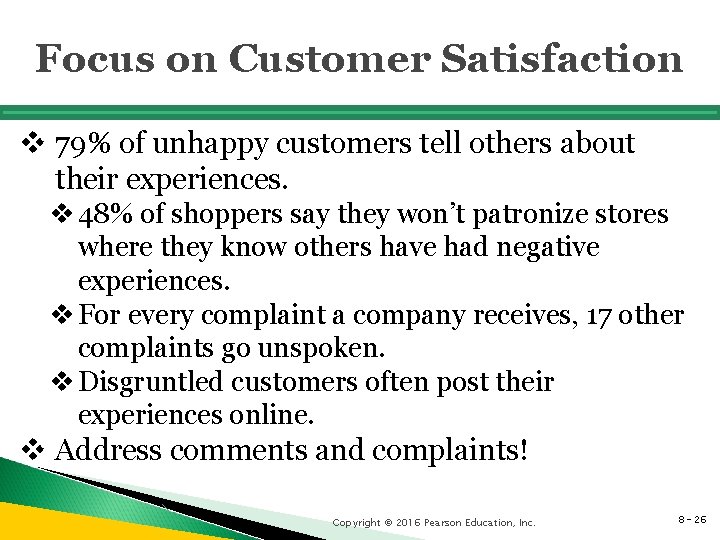 Focus on Customer Satisfaction v 79% of unhappy customers tell others about their experiences.