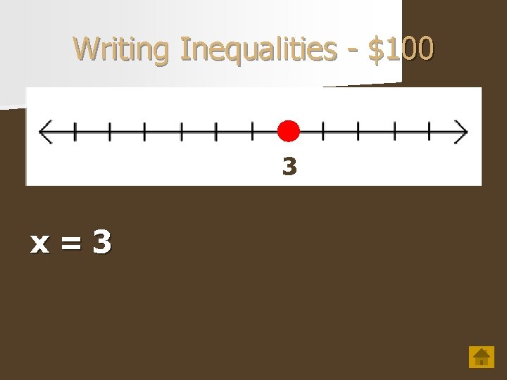 Writing Inequalities - $100 3 x=3 
