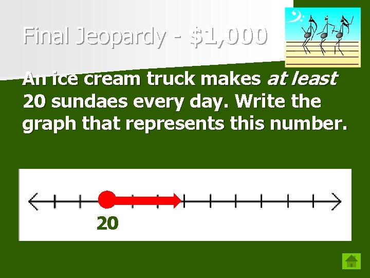 Final Jeopardy - $1, 000 An ice cream truck makes at least 20 sundaes