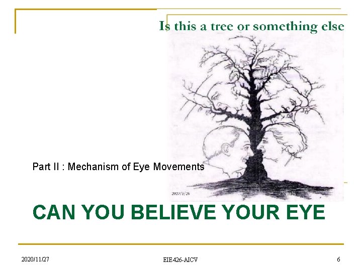 Part II : Mechanism of Eye Movements CAN YOU BELIEVE YOUR EYE 2020/11/27 EIE