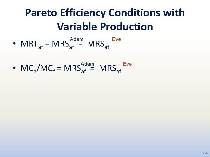 Pareto Efficiency Conditions with Variable Production Adam • MRTaf = MRSaf Adam Eve •