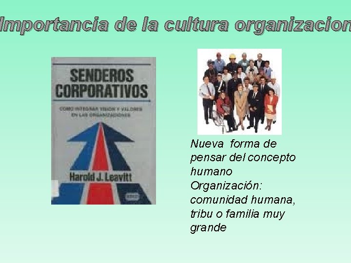 Importancia de la cultura organizacion Nueva forma de pensar del concepto humano Organización: comunidad