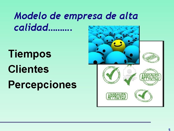 Modelo de empresa de alta calidad………. Tiempos Clientes Percepciones 