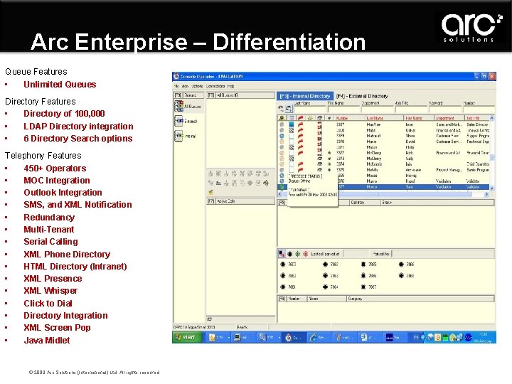 Arc Enterprise – Differentiation Queue Features • Unlimited Queues Directory Features • Directory of