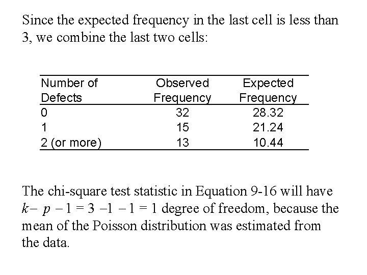 Since the expected frequency in the last cell is less than 3, we combine