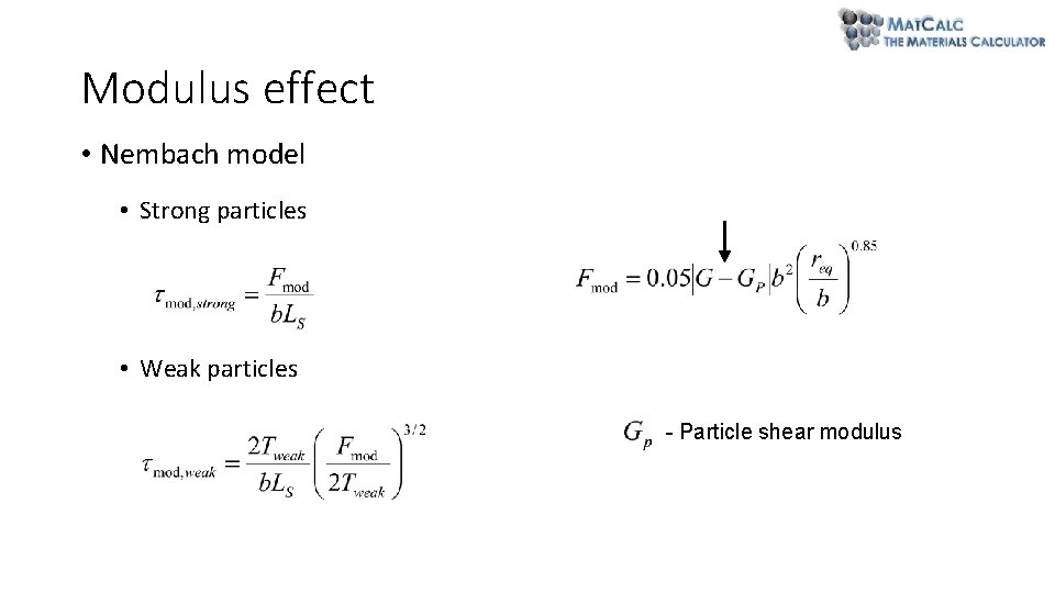 Modulus effect • Nembach model • Strong particles • Weak particles - Particle shear Modulus effect • Nembach model • Strong particles • Weak particles - Particle shear