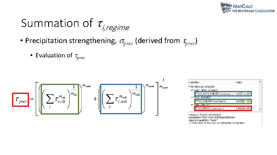 Summation of i, regime • Precipitation strengthening, prec (derived from prec) • Evaluation of Summation of i, regime • Precipitation strengthening, prec (derived from prec) • Evaluation of