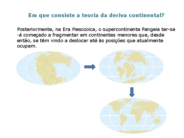 Em que consiste a teoria da deriva continental? Posteriormente, na Era Mesozoica, o supercontinente