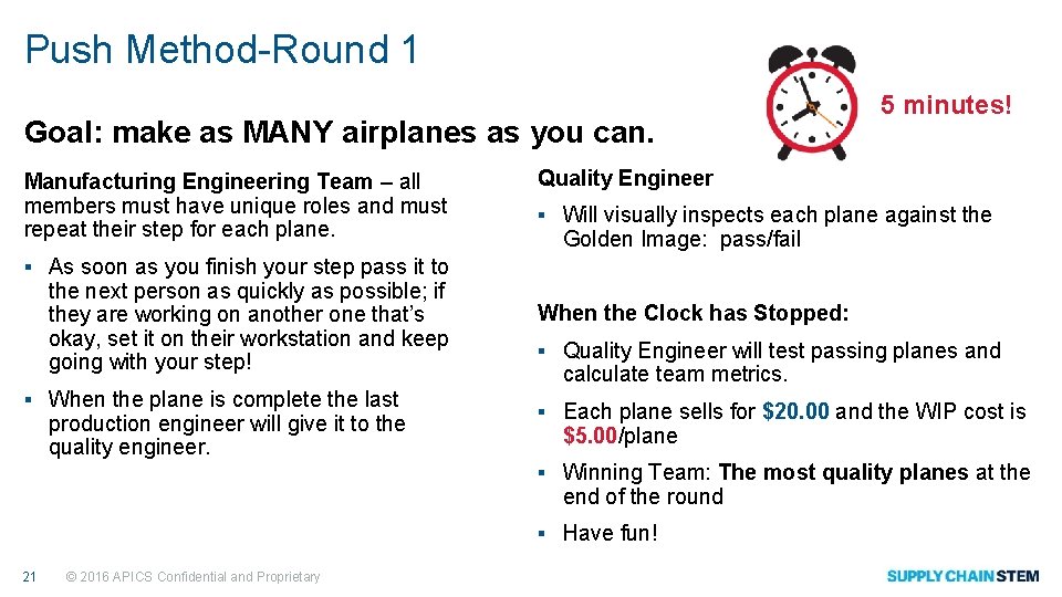 Push Method-Round 1 Goal: make as MANY airplanes as you can. Manufacturing Engineering Team