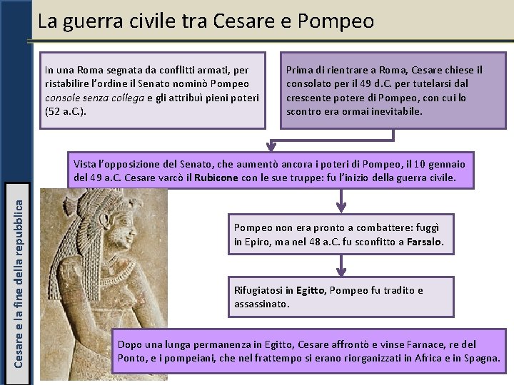 La guerra civile tra Cesare e Pompeo In una Roma segnata da conflitti armati,