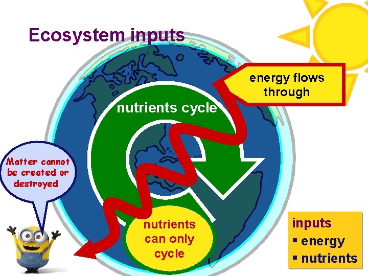 Ecosystem inputs constant energy flows input of through energy nutrients cycle Matter cannot Don’t