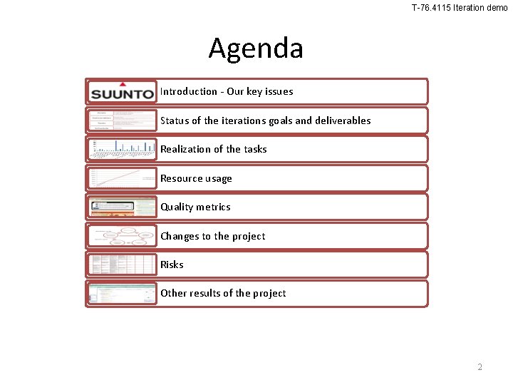 T-76. 4115 Iteration demo Agenda Introduction - Our key issues Status of the iterations