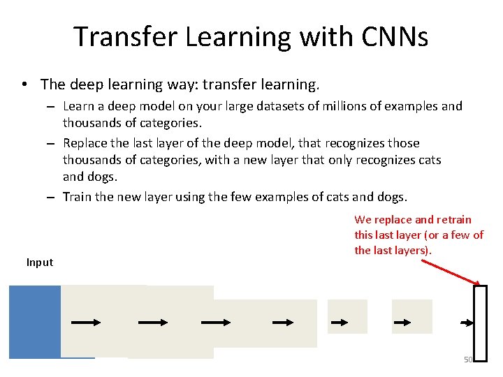Transfer Learning with CNNs • The deep learning way: transfer learning. – Learn a