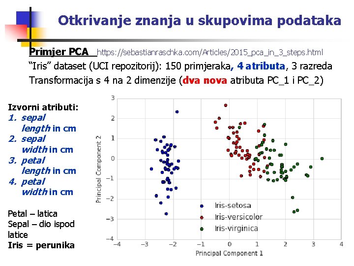 Otkrivanje znanja u skupovima podataka Primjer PCA https: //sebastianraschka. com/Articles/2015_pca_in_3_steps. html “Iris” dataset (UCI