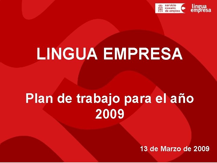 LINGUA EMPRESA Plan de trabajo para el año 2009 13 de Marzo de 2009
