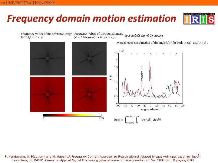 Frequency domain motion estimation ( is the half size of the image) 9 P.