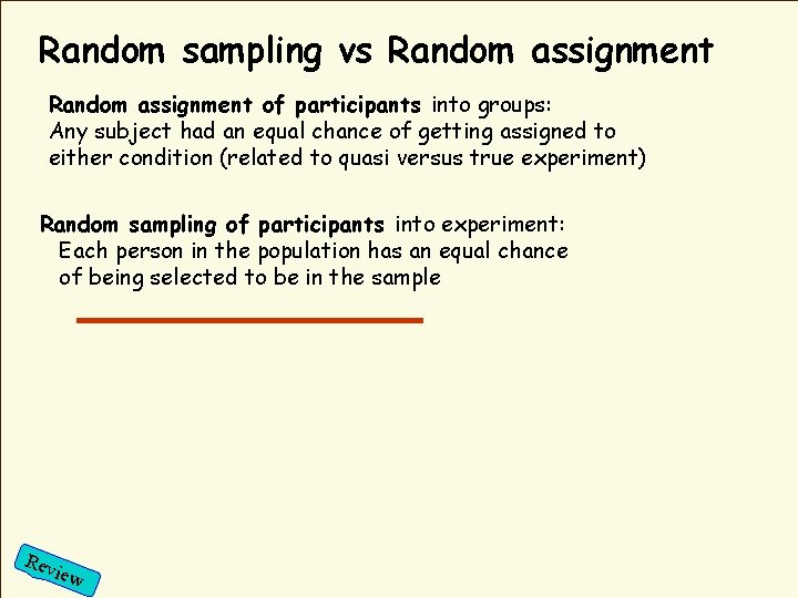 Random sampling vs Random assignment of participants into groups: Any subject had an equal