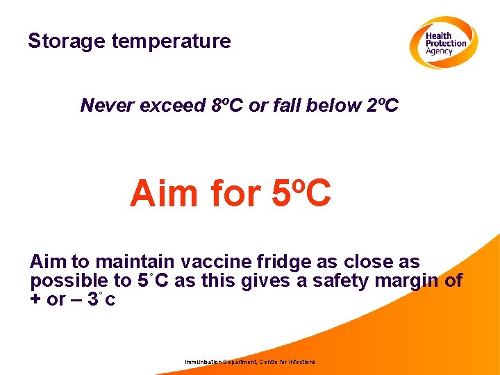 Storage temperature Never exceed 8ºC or fall below 2ºC Aim for 5ºC Aim to