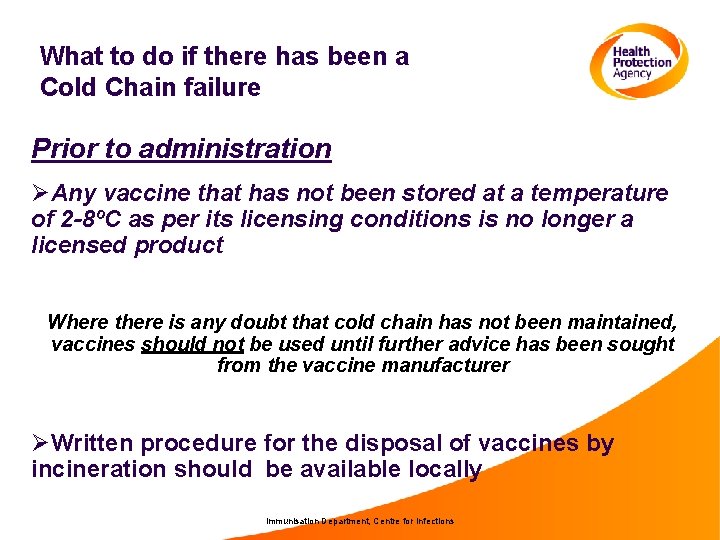What to do if there has been a Cold Chain failure Prior to administration