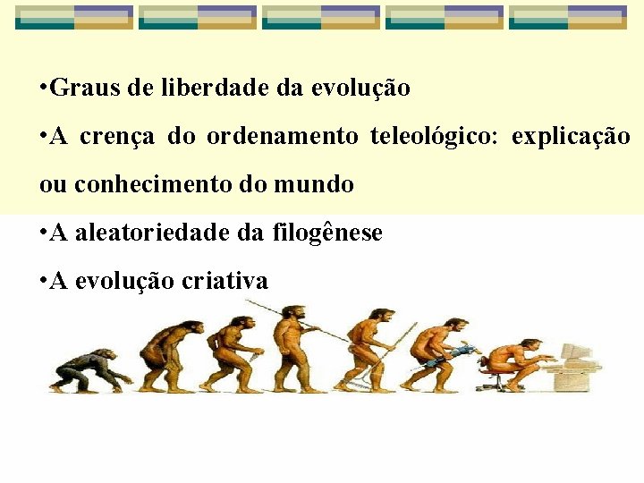  • Graus de liberdade da evolução • A crença do ordenamento teleológico: explicação