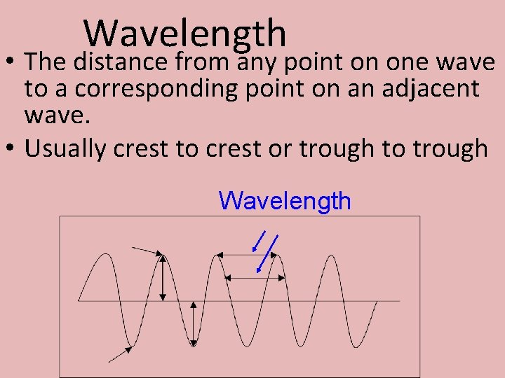 Wavelength • The distance from any point on one wave to a corresponding point